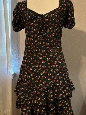 Hesperus Black Dress with Green Stemmed Red Roses.